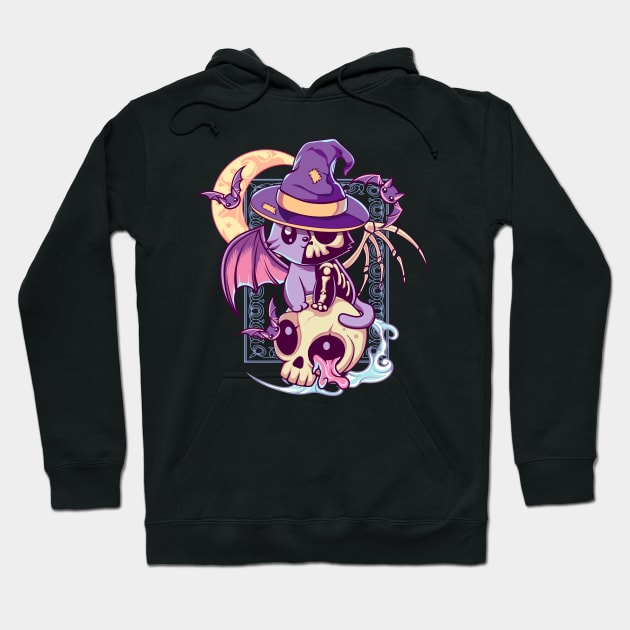 Skull Cat Kawaii Gothic Hoodie by DionArts